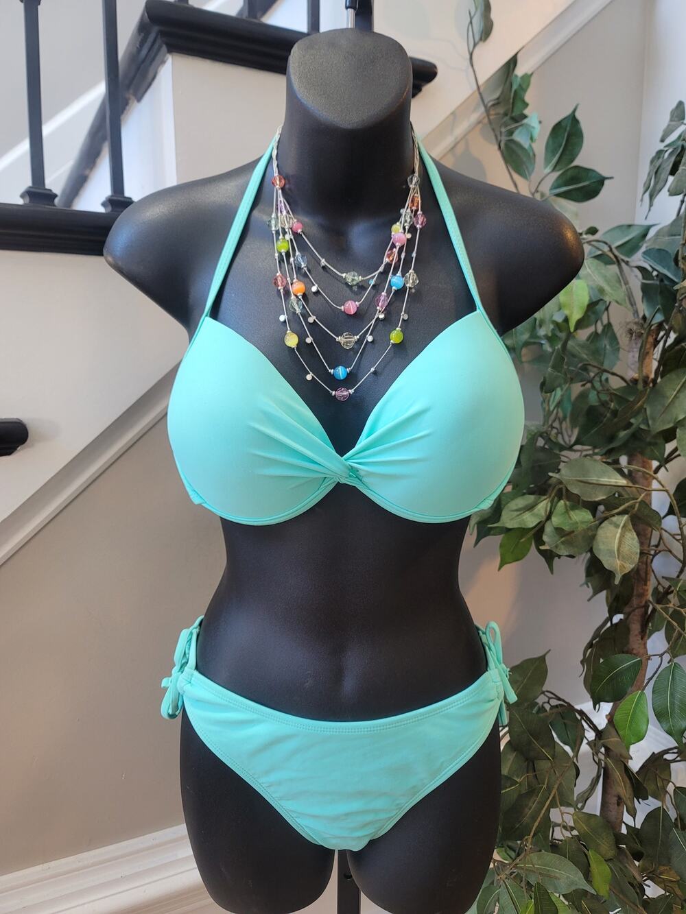 Endless Sun Bikini Set Women Large Teal Side Tie Cheeky Bottoms Twist Front